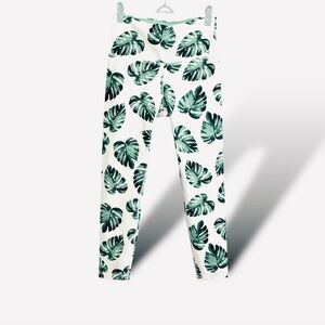Wildfox New Athletic / Active Leggings Monstera Leaf Print White Green M Soft